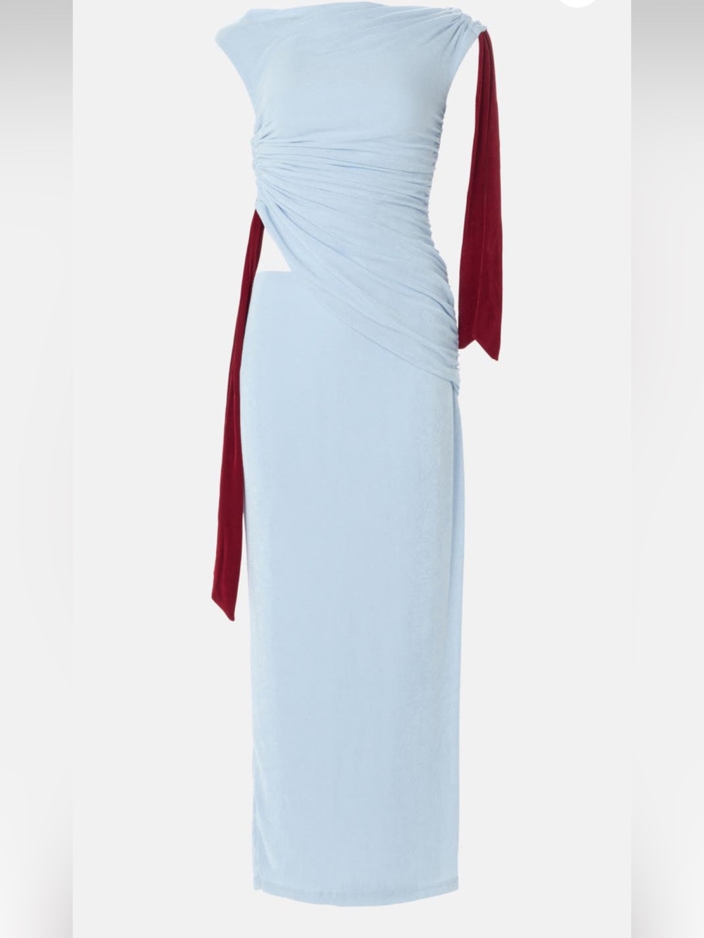 Kalilah Light Blue Dress with Burgundy Sash